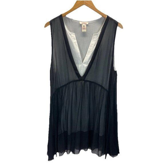 Sundance Sheer Chiffon Layered Tunic Top Sleeveless Black size‎ L flowy - Picture 1 of 10